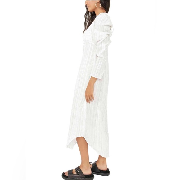 Free People Luna Button Down Pin Stripe Puff Long Sleeve Maxi Top XL - Picture 4 of 12